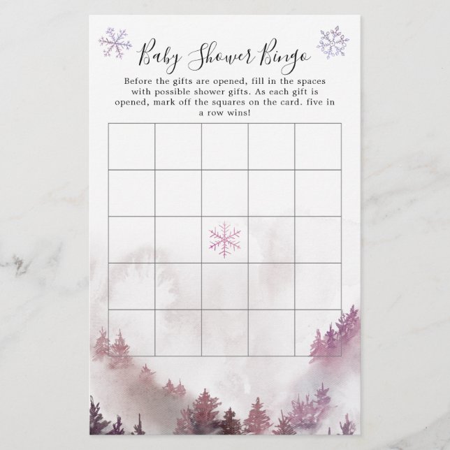 Winter Wonderland Girl Baby Shower Bingo Game (Framsida)
