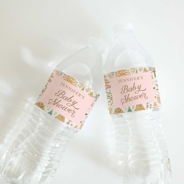 Winter Wonderland Girl Baby Shower Vattenflaskor Etikett (Pink Winter Wonderland Baby Shower Water Bottle Labels)