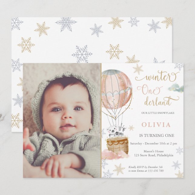 Winter Wonderland Girl First Birthday Photo Inbjudningar (Fram/baksida)