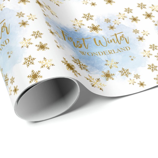  Winter Wonderland Gold Snowflakes Presentpapper (Rullad Hörn)