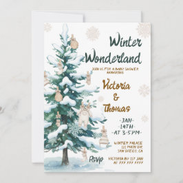 Winter Wonderland Green Neutral Baby Shower Inbjudningar