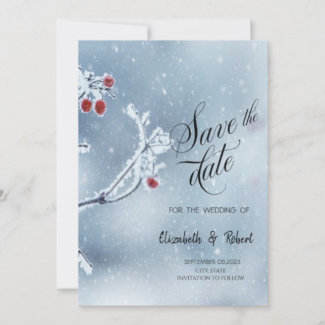 Winter Wonderland Grenar Blue Save Date Spara Datumet (Framsida)