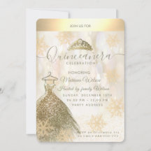 Winter wonderland Guld snowflake bokeh Quinceañera
