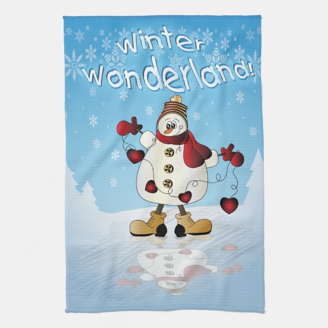 Winter Wonderland Heart-Snögubbar Kökshandduk (Vertikal)