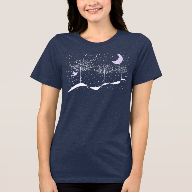 Winter Wonderland Helgdag Forest Träd och Snö Tee Shirt (Framsida)