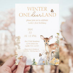 Winter Wonderland Hjort First Birthday Inbjudningar