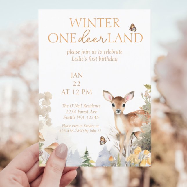 Winter Wonderland Hjort First Birthday Inbjudningar (Skapare uppladdad)