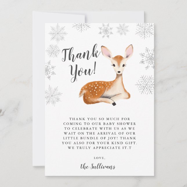 Winter Wonderland Hjort Gender Neutral Baby Shower Tack Kort (Framsida)