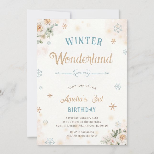 Winter Wonderland Ice Snö Princess Girl Birthday Inbjudningar (Framsida)