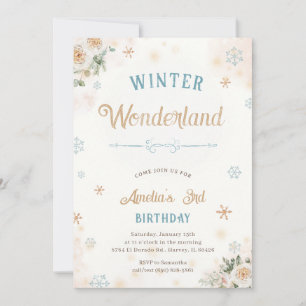 Winter Wonderland Ice Snö Princess Girl Birthday Inbjudningar