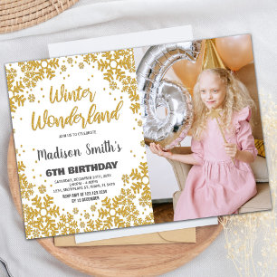 Winter Wonderland-inbjudan Guld Glitter Photo Inbjudningar