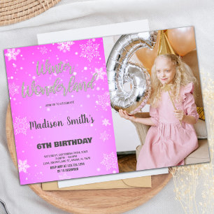 Winter Wonderland-inbjudan Rosa Glitter Photo Inbjudningar