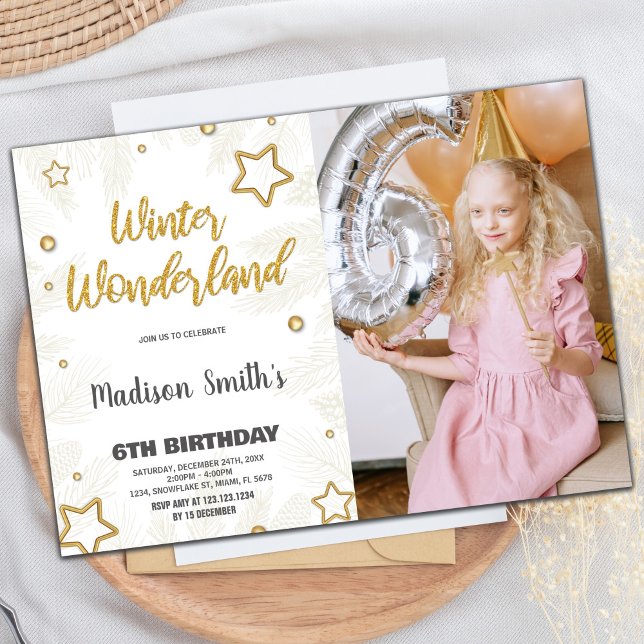 Winter Wonderland-inbjudan Star Guld Photo Inbjudningar (Winter Wonderland Invitations Star Gold Photo)