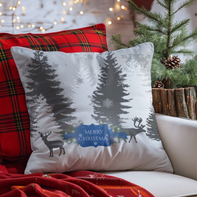 Winter Wonderland jul Dekorativ kudde - Blue (Blue Winter Wonderland Christmas Throw Pillow)