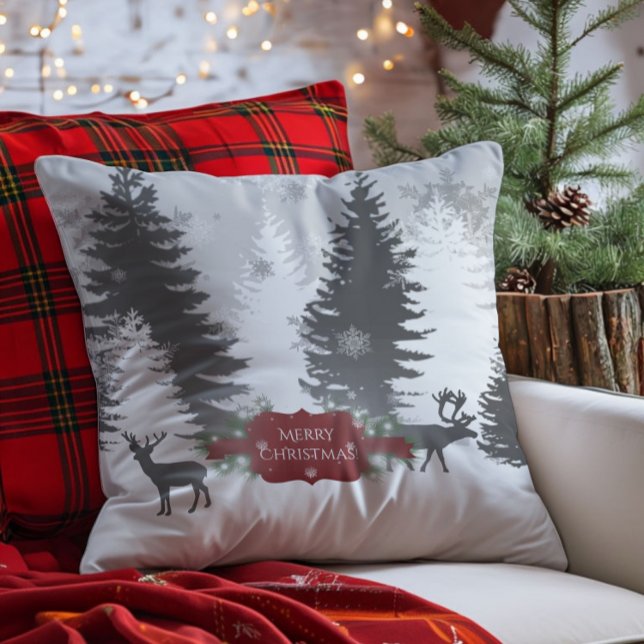 Winter Wonderland jul Dekorativ kudde - Röd (Red Winter Wonderland Christmas Throw Pillow)
