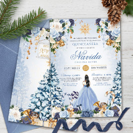 Winter Wonderland Light Blue Blommigt Quinceanera Inbjudningar