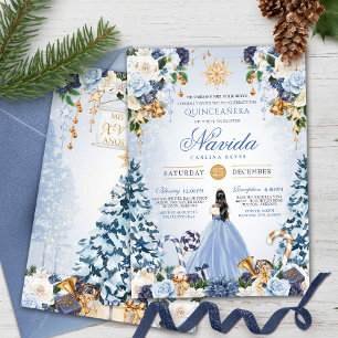 Winter Wonderland Light Blue Blommigt Quinceanera Inbjudningar