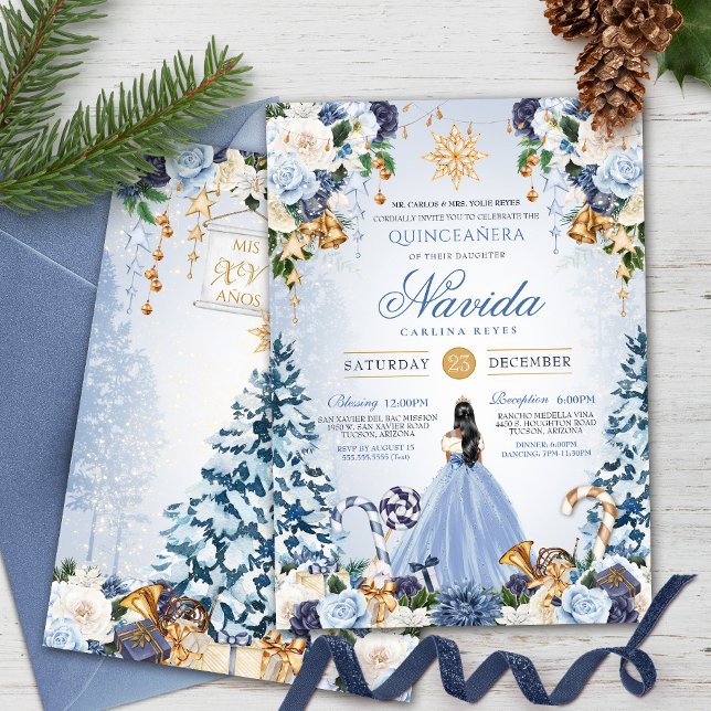 Winter Wonderland Light Blue Blommigt Quinceanera Inbjudningar (Skapare uppladdad)