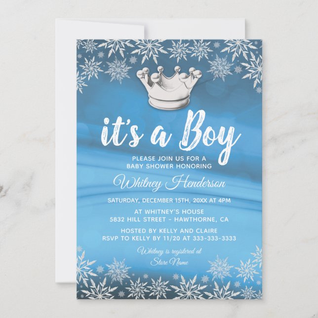 Winter Wonderland Little Prince Boy Baby Shower Inbjudningar (Framsida)