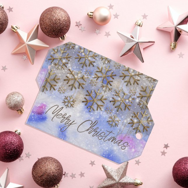 Winter Wonderland med Guld glittery Snöflingor Presentetikett (Skapare uppladdad)