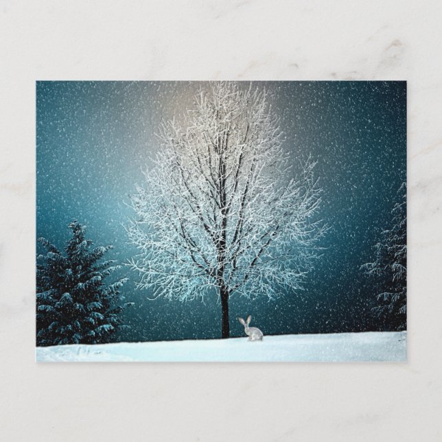 Winter Wonderland med kanin Vykort (Framsida)