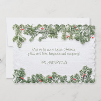 Winter Wonderland Merry Christmas Calligraphy Pine Julkort