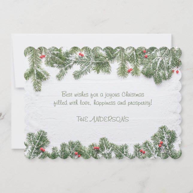 Winter Wonderland Merry Christmas Calligraphy Pine Julkort (Framsida)
