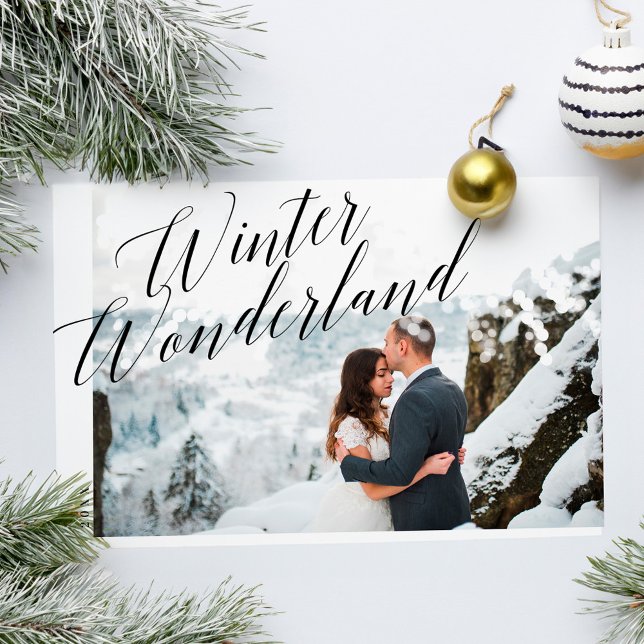 Winter Wonderland | Minimalistiskt Newlyweds-foto Julkort (Winter Wonderland | Minimalistic Newlyweds Photo Holiday Card)