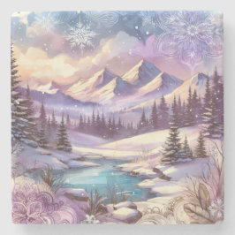 Winter Wonderland Mönster i Nature Mountain Sjö Stenunderlägg