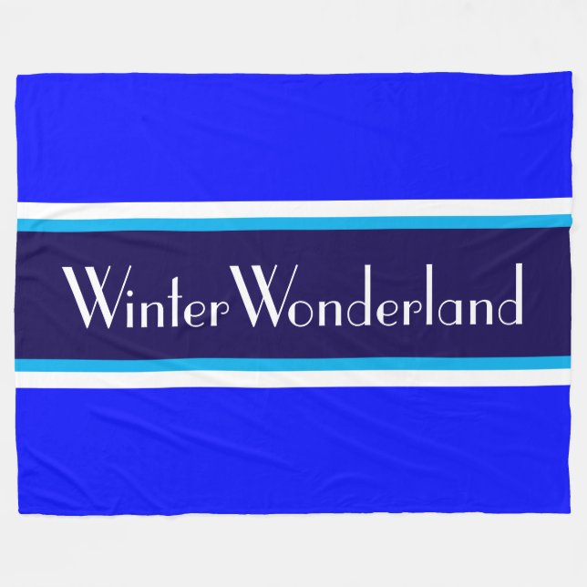 WINTER WONDERLAND Navy Sky Royal Blue  Stripes Fleecefilt (Framsidan (Horisontell))