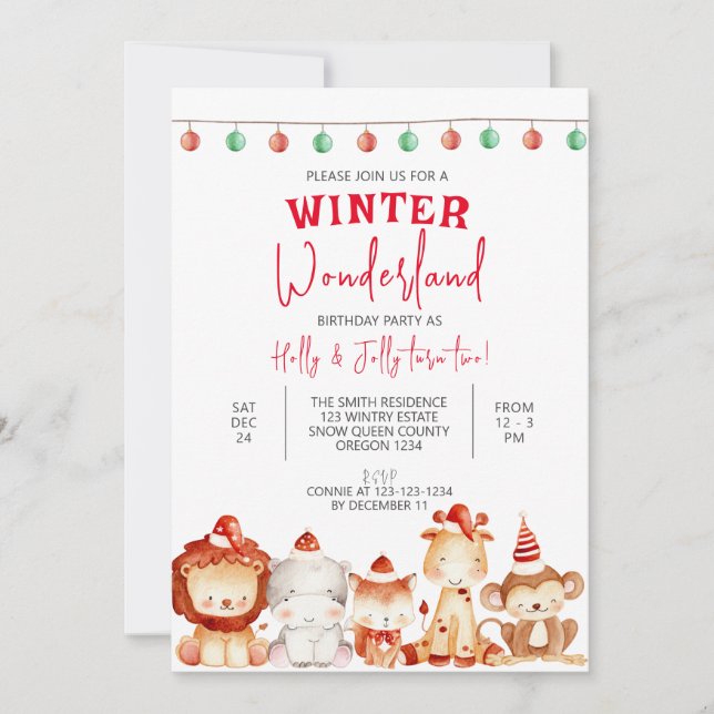 Winter Wonderland Party, Twillingar Birthday, Twin Inbjudningar (Framsida)