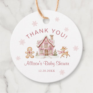 Winter Wonderland Pink Baby Shower Thank You Gåvor Etiketter