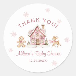 Winter Wonderland Pink Baby Shower Thank You Runt Klistermärke
