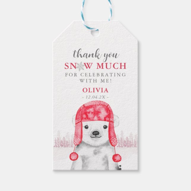 Winter Wonderland Polar Bea girl Favor tackor Gift Presentetikett (Framsidan)