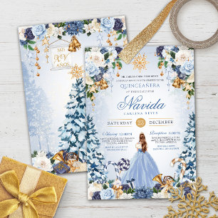 Winter Wonderland Quinceañera Light Blue Snö Inbjudningar