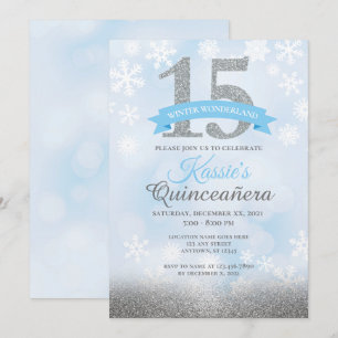 Winter Wonderland Quinceañera Silver Blue Birthday Inbjudningar