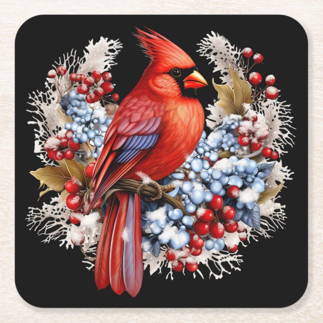 Winter Wonderland Red Cardinal Underlägg Papper Kvadrat (Framsidan)