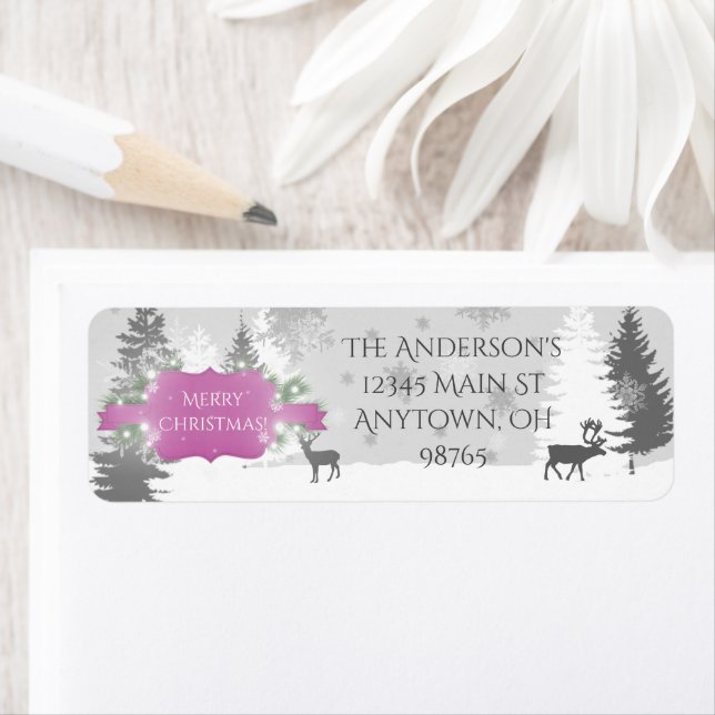 Winter Wonderland Returetiketters - Magenta Returadress Etikett (Insitu)