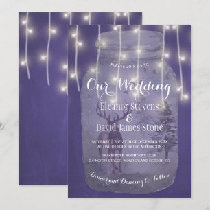 Winter Wonderland Rustic Mason Burk Ljus Bröllop Inbjudningar