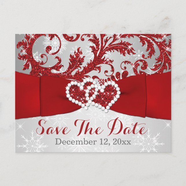 Winter Wonderland Save Date Postcard - Red Meddelande Vykort (Framsida)