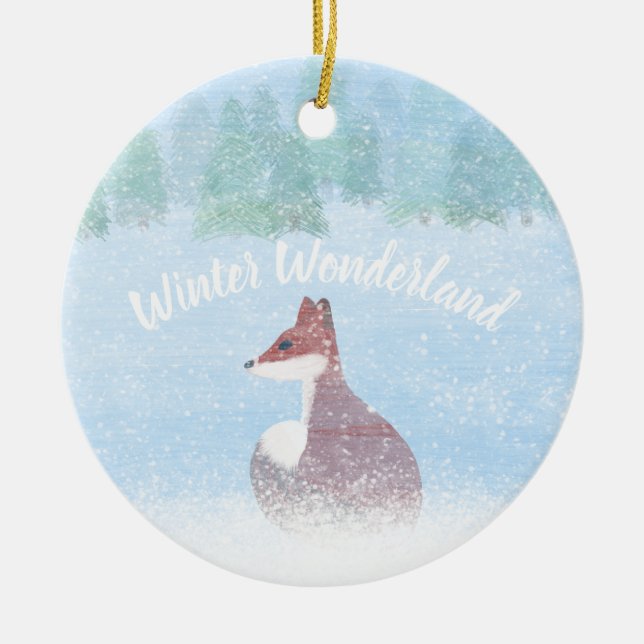 Winter Wonderland Scene with Fox Julgransprydnad Keramik (Framsidan)