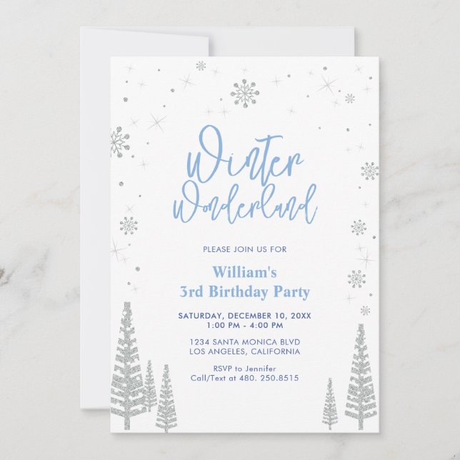 Winter Wonderland - Silver Boy Birthday-inbjudan Inbjudningar (Framsida)