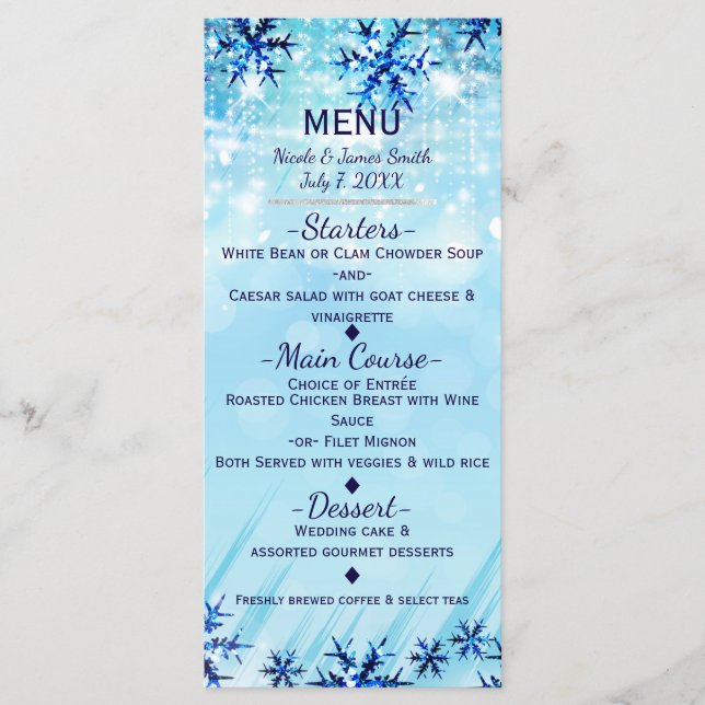 Winter Wonderland Silver och Blue Menu Card Meny (Framsida)