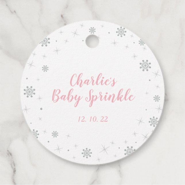 Winter Wonderland Silver & Rosa Girl Girl Baby Spr Gåvor Etiketter (Baksida)