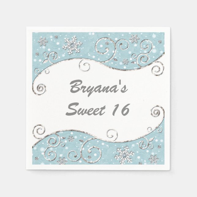 Winter Wonderland Silver Swirls Blue Pappersservett (Framsidan)