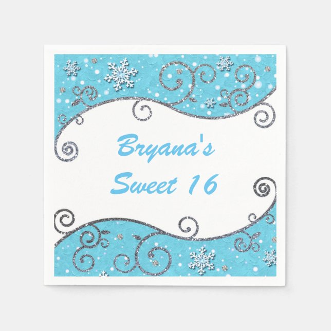 Winter Wonderland Silver Swirls Bright Blue Pappersservett (Framsidan)