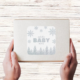 Winter Wonderland Silver Woodland Baby Shower Fyrkantigt Klistermärke