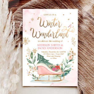 Winter Wonderland Sleigh Rosa Guld Rustic Bröllop Inbjudningar