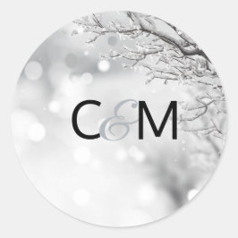 Winter Wonderland Snö Bröllop Initialer SEAL Runt Klistermärke