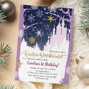 Winter Wonderland Snö Princess Castle Blue Lila Inbjudningar